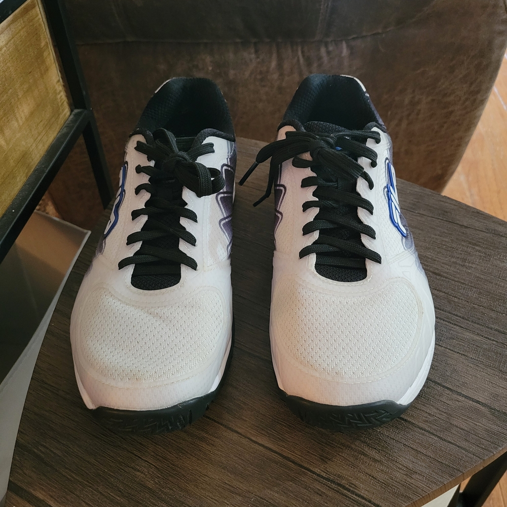 Fila Men's Pickleball White    Athletic Shoes with Black Laces and Blue Logo